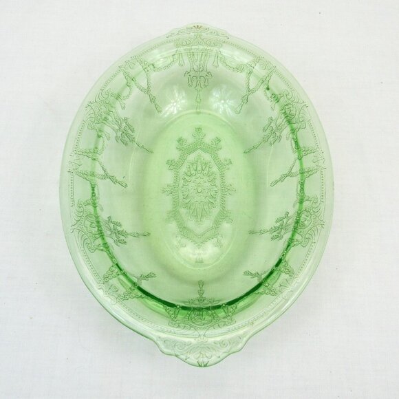 Vintage 1930s Hocking Glass Green Depression Glass Cameo “Ballerina” Oval Veg Di - Picture 6 of 8